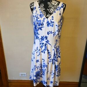 Lauren Womens Floral Blue and White Dress Size 12